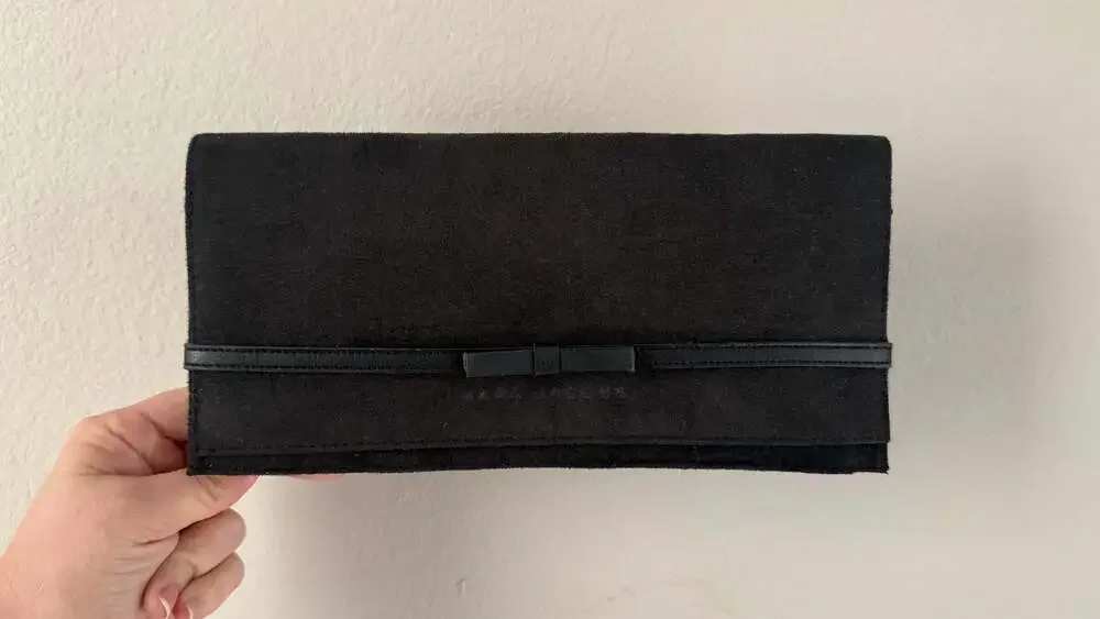 Marc Jacobs Black Suede and Leather Bow Clutch Wallet